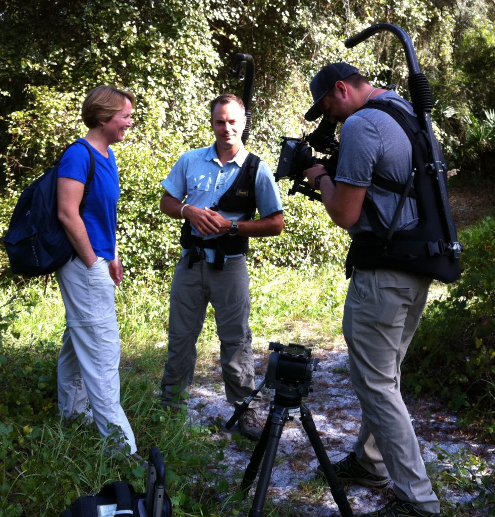 Filming a segment for a History Channel documentary on early Native Americans.